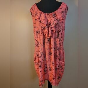 DRESS Coral Colored Sleeveless Floral Print, Size Medium